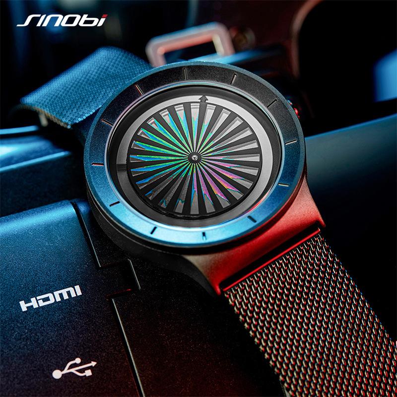 Watch Boys Fashion Trend Personalized Quartz Watch Creative Round Mesh Belt Concept Men'S Watch 9837