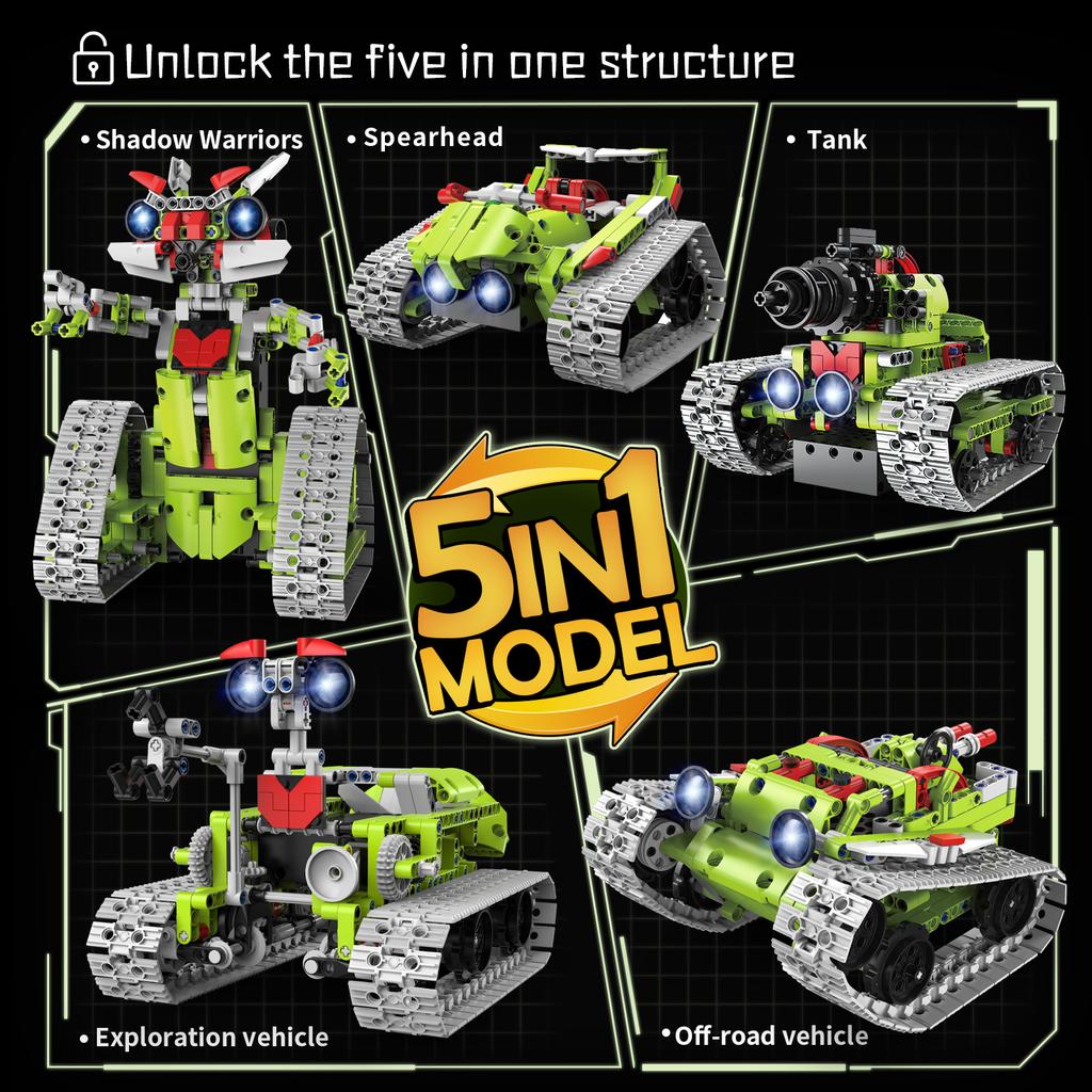Moc 705Pcs 5 In 1 Creative Electric Rc Lunar Versatile Robot Model Assembly Diy Building Blocks Children'S Puzzle Toy Gift