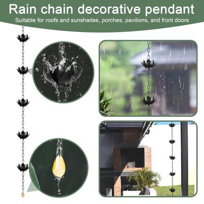 Chain For Exterior Gutters, With Adapter, Rain Chain Cups For Replacing Gutters, Diverts Water And Home Display, 5 Cups, Adjustable, Black Pow
