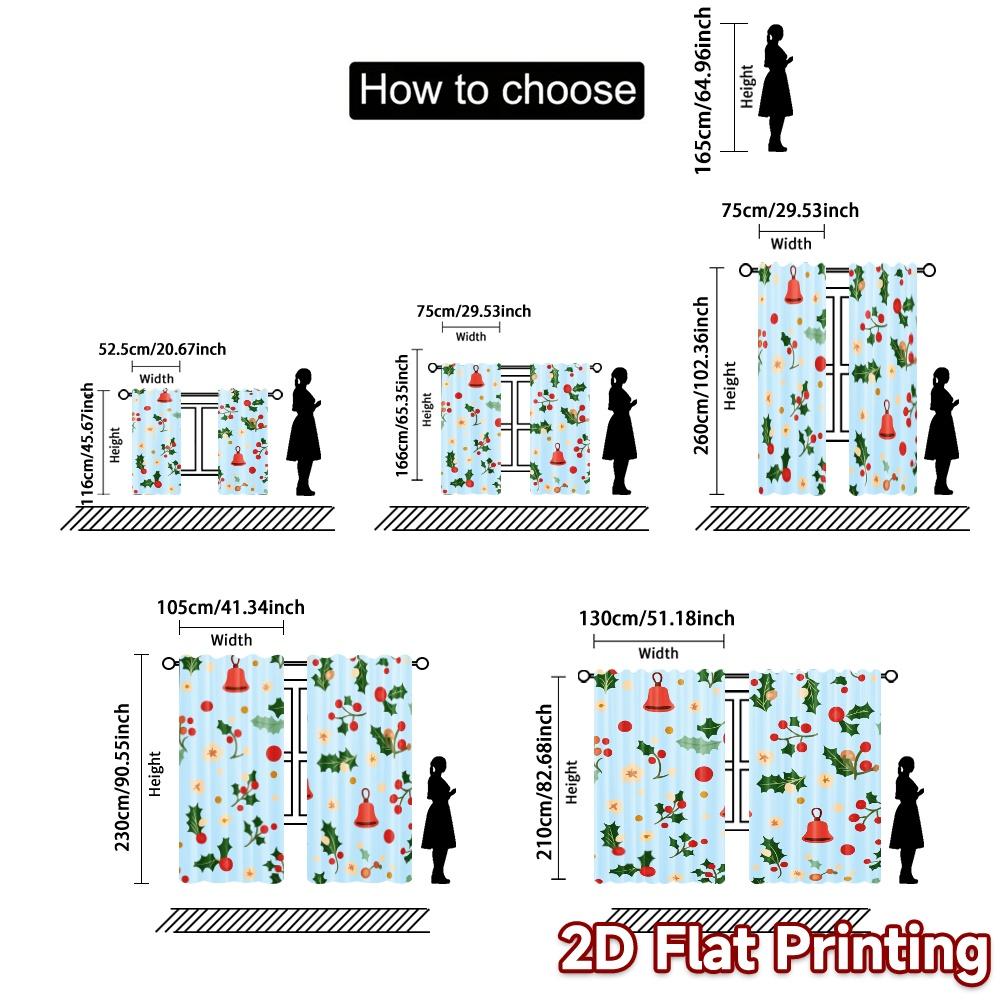 2pcs,Curtains Christmas Bells Holly (2) Contemporary Chic Curtains Machine Washable Fabric Curtains Thermal Insulation, and Room