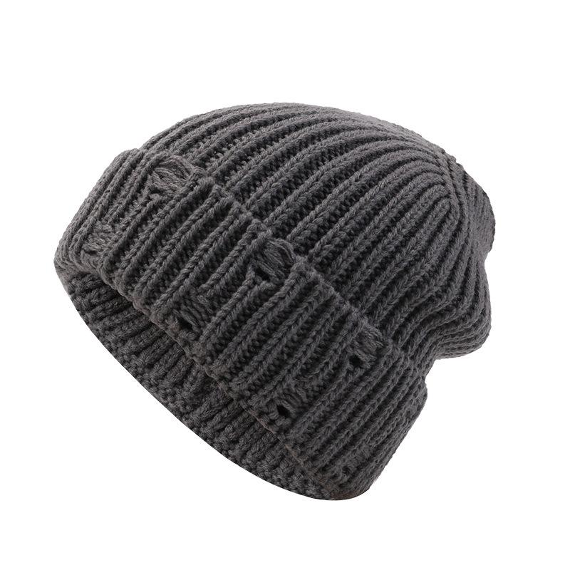 Hats for Men and Women  Solid Color Ripped Woolen Hats Japanese All Match Knitted Hats Autumn and Winter Warm Pointed Pullover Cold Hats