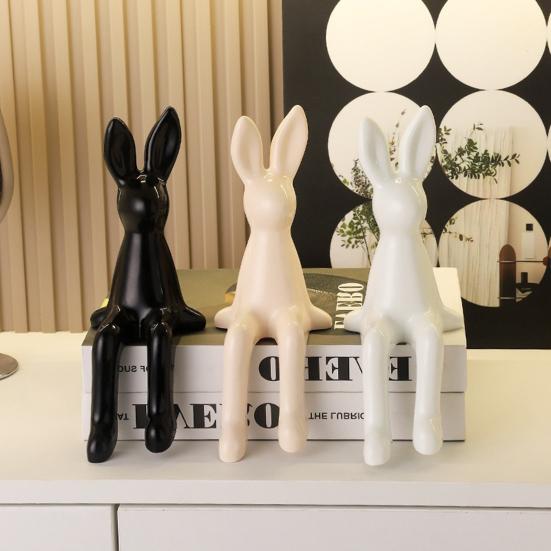 Long Ear Bunny Figurine Colorful Sitting Rabbit Statue Animal Sculpture Home Office Desktop Car Dashboard Decoration