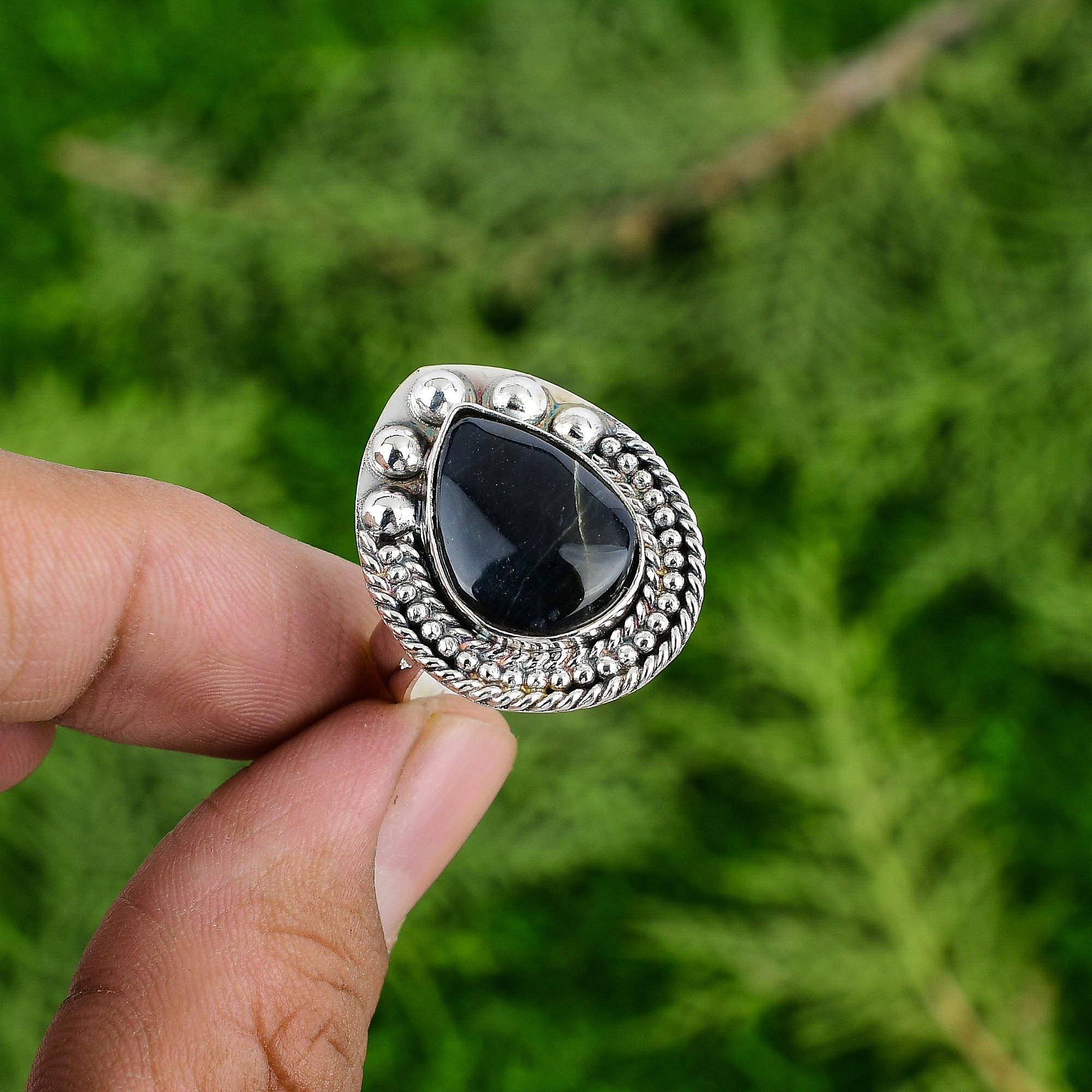 

Стерлинговое серебро Натуральный питерсит Помолвочное День рождения Заявление Этническое Новое кольцо Adjustable