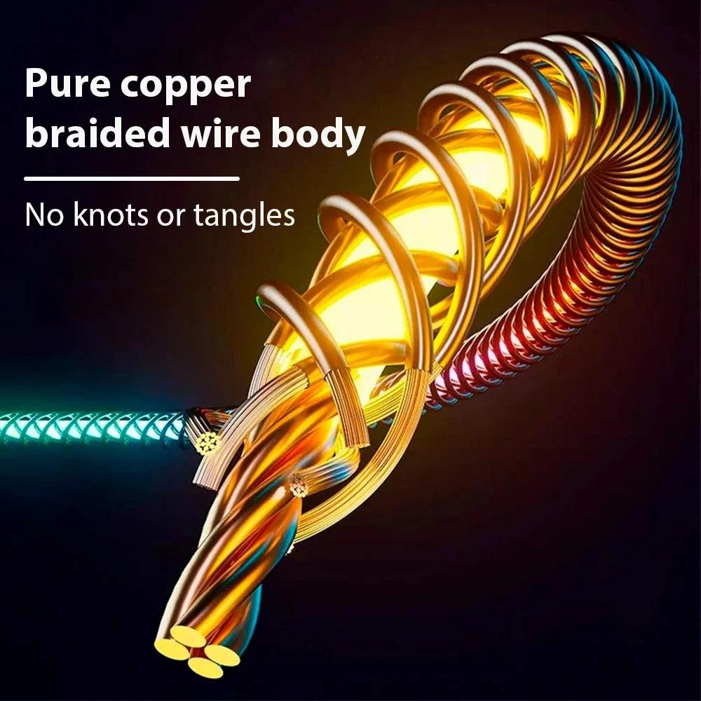 66W 3 in 1 Fast Charging Cable 6A Type C Micro USB Cable RGB Colorful Streamer Glowing Line USB Cable For iPhone Samsung Xiaomi