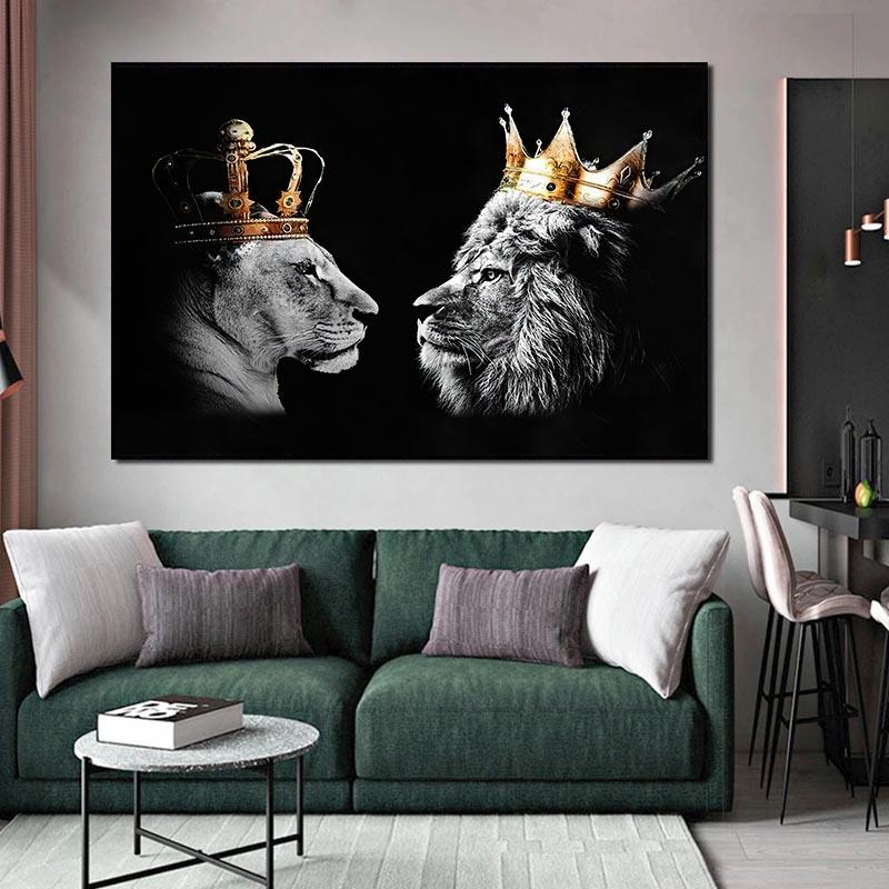 Schwarz-Weiß-Löwe ​​Leinwand Malerei Poster und Drucke Moderne Tier Wand Kunst Bilder für Büro Wohnzimmer Home Decor Cuadros