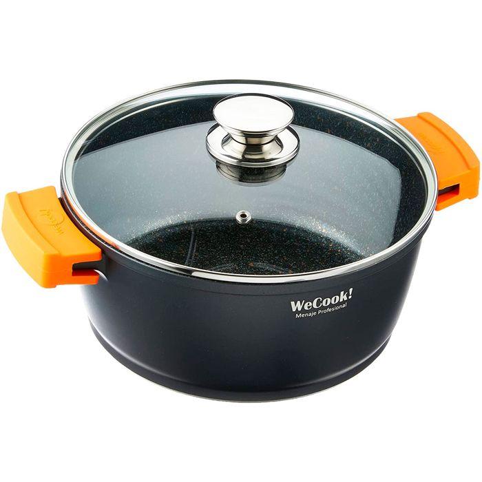 Casserole 24cm, Induction, Couvercle En Verre, Antiadhésive, Fonte d'Aluminium Wecook Ecochef Noir 53158