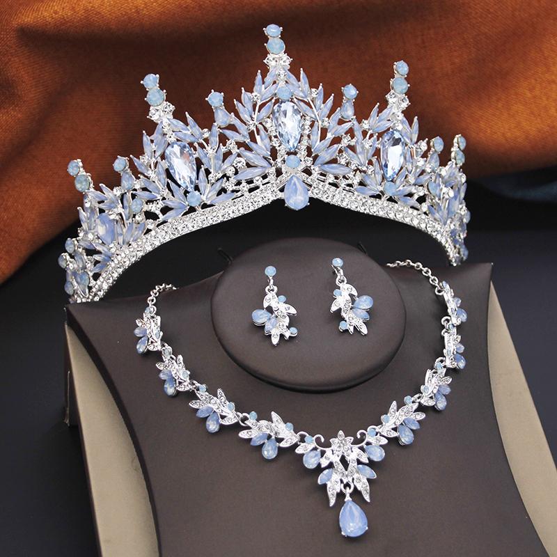 Princess Purple Tiaras and Crowns 3-pack Wedding Crown Sets and Necklace Earrings for Party Birthday Costume Jewelry Bridal