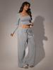 Autumn Casual Long Pants Set Square Neck Long Sleeve Short Top Women Sportswear