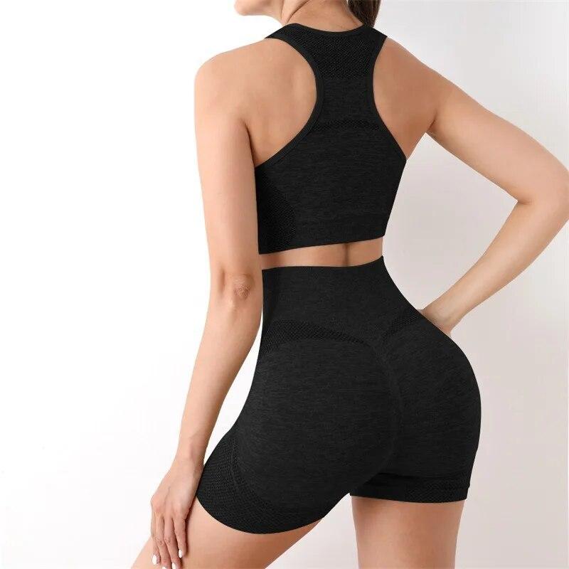 Ležérní Fitness Sportovní Ženy Vesta Crop Tops a šortky na jógu s vysokým pasem Dvoudílné sady Dámské jednoduché oblečení 30679