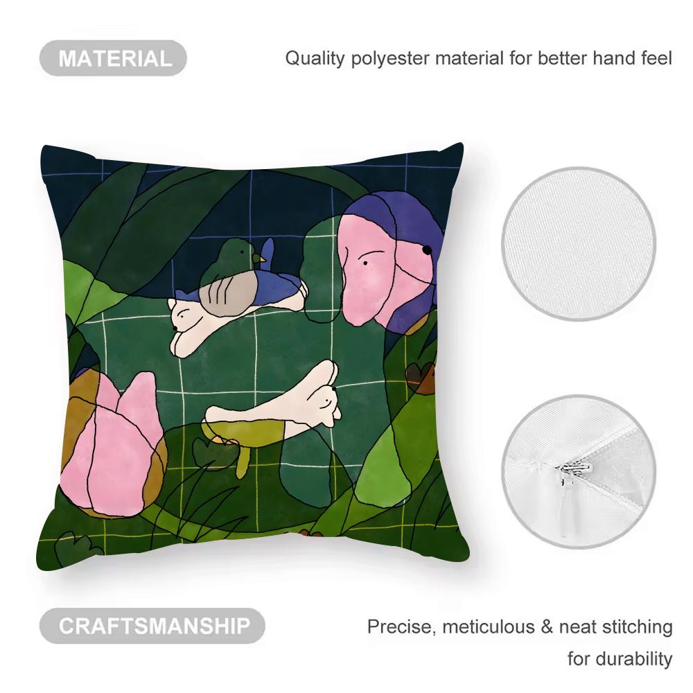 Heartwarming Illustrations Cushion Cover Pattern Printed Pillowcase For Living Room Sofa Cushion Cover & Bedroom Decor