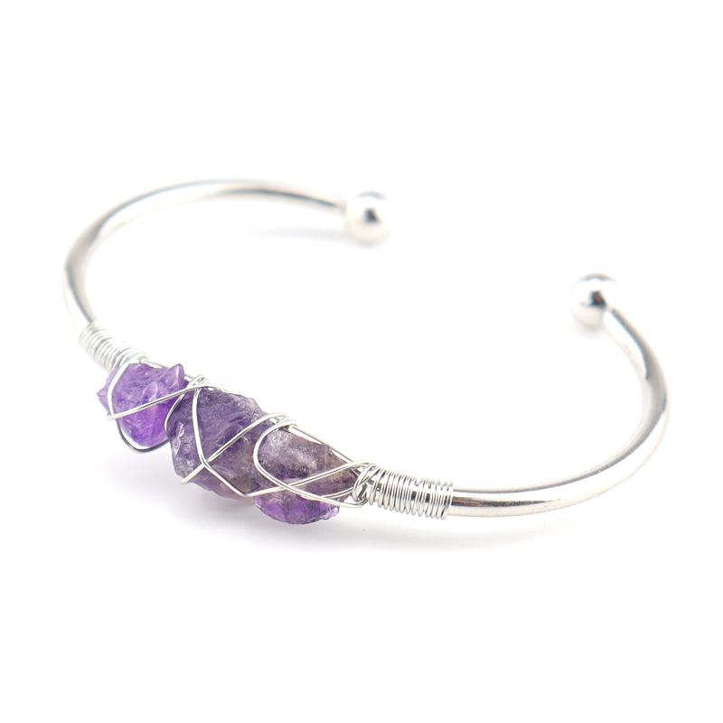 Hand-Wound Natural Amethyst Rough Stone Bracelet Bracelet, Adjustable B51