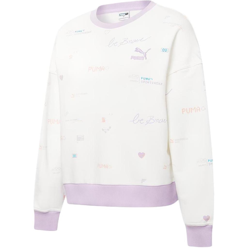 Puma Digit Aop Crew Neck Sweatshirt With Embroidered Logo Women Tops White 531280-02