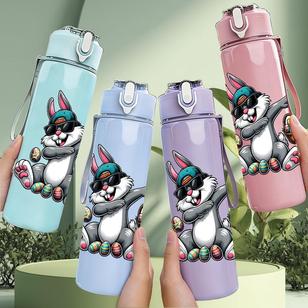 1PC Cool Rabbit Street Graffiti Character Print 750ml Color Plastic Sports Water Bottle Leakproof Flip Straw Lid Suitable for Sports Office Home Use