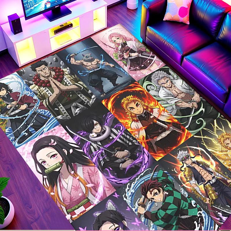 Demon Slayer Print Rug, Washable Floor Carpet, For Entryway Dorm Laundry Room Office Study, Home Decor Birthday Christmas Gift