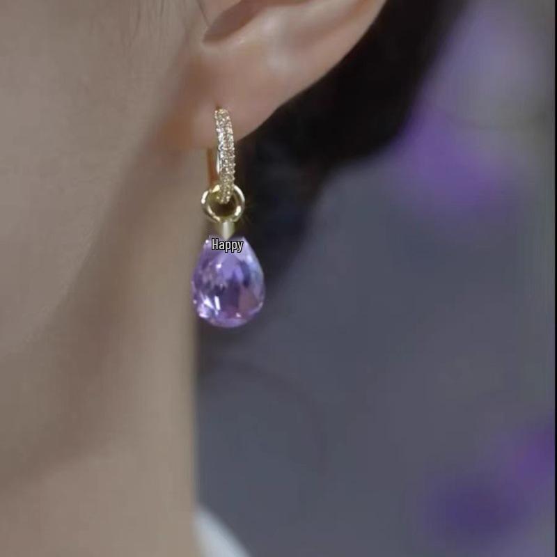 Elegant Purple Waterdrop Crystal Ear Cuffs: 2024 New Versatile Statement Earrings