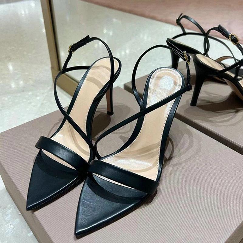Fashion Black Pointed-Toe Stiletto High Heels For Women, 2025 Summer New Style Cross-Strap Sexy And Elegant Open-Toe One-Shoulder Buckle