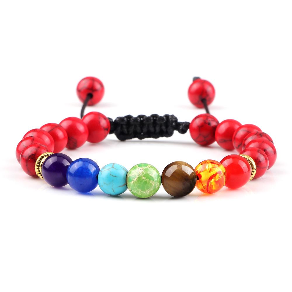 Siebenfarbiges Vulkanstein & Tigerauge Perlenarmband: Verstellbar Handgefertigt Herrenstil