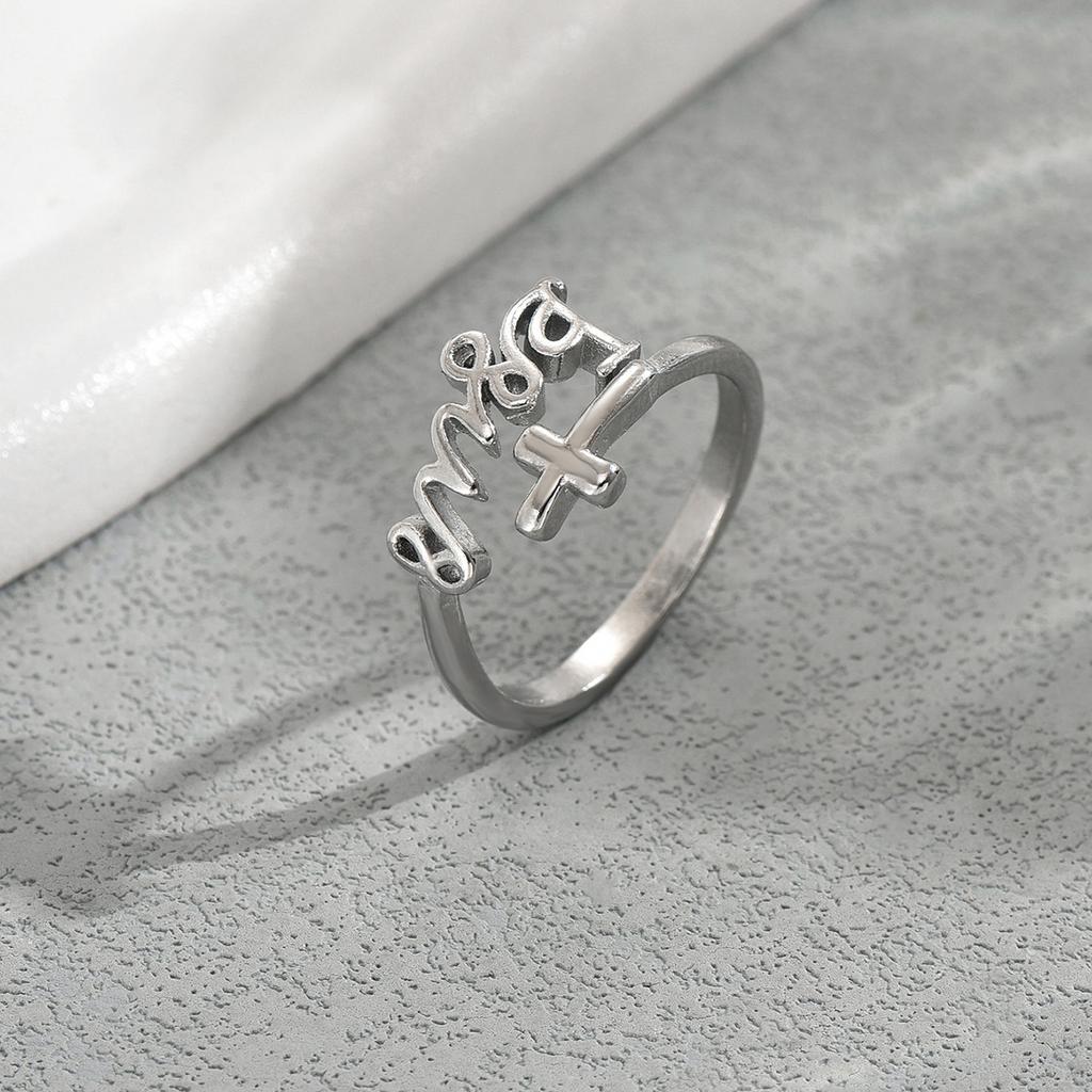 Wind Ladies Ring, Geometric English Alphabet Cross Design High-end Open Ring Versatile