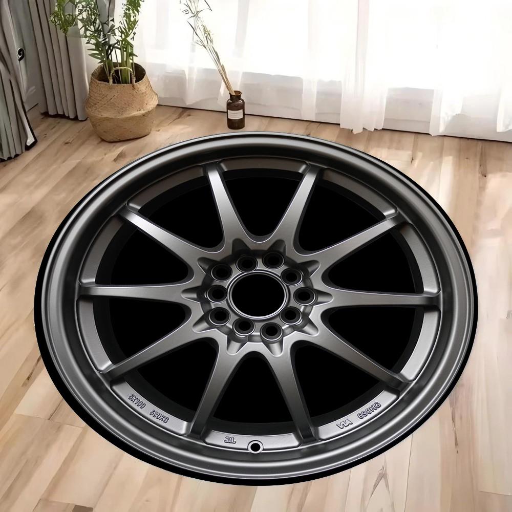 

Crystal Velvet Carpet Car Wheels Printing Round Rug Soft Non-Slip Floor Mat for Living Room Bedroom Kitchen Bathroom Decor Diameter 60cm