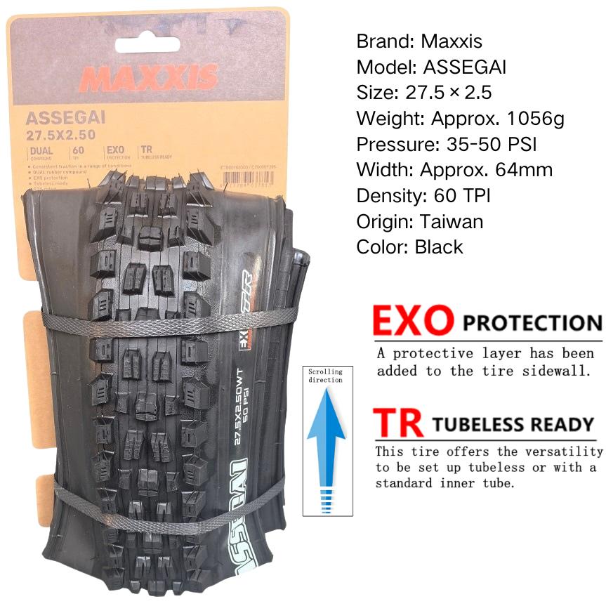 Maxxis ASSEGAI 27.5 29X2.5 Inch Downhill Folding Vacuum Puncture-proof Is Maxxis s Highest Strength Quick Drop Tire 27.5X2.5 EXO TR