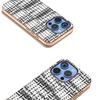 For iPhone 16 Pro Case Electroplating Edge Plaid Texture PU Leather+PC+TPU Phone Cover