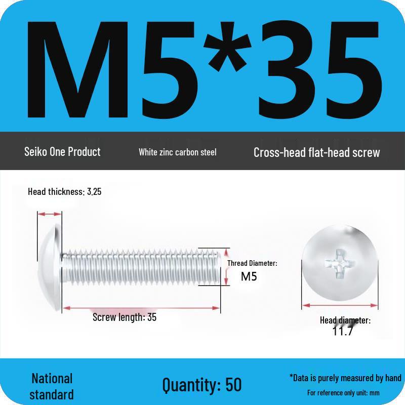 White Zinc M3-M6 Phillips Flat Head, Pan Head, and Mushroom Head Machine Screws