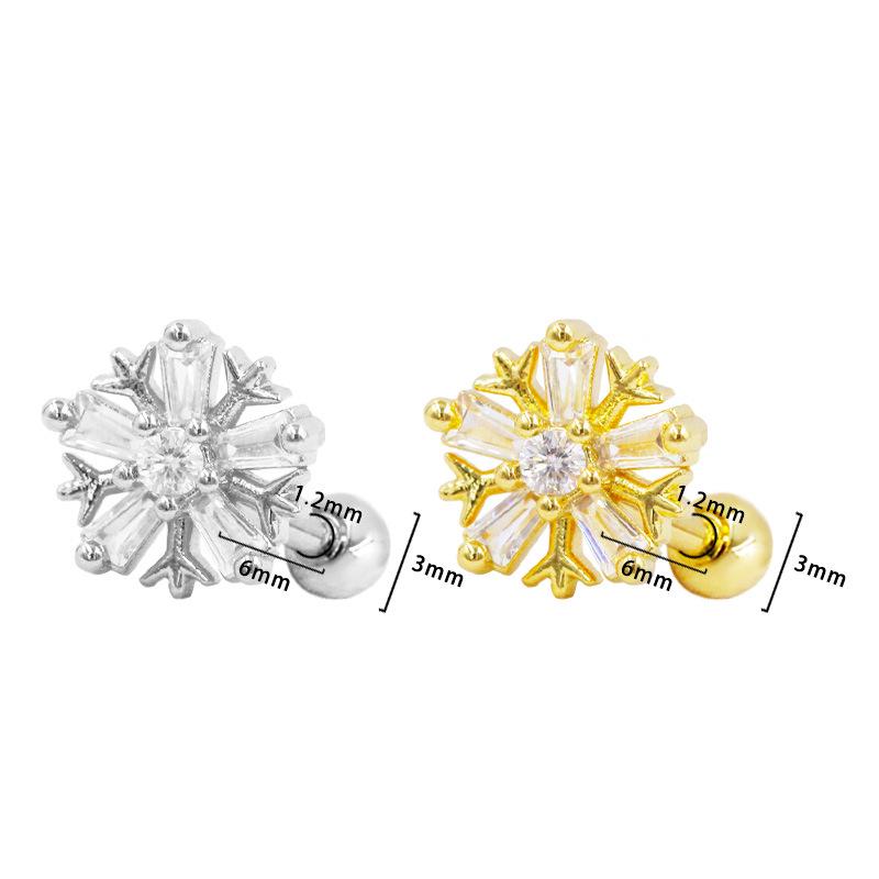 Four-Leaf Clover Snowflake Cartilage Stud Earrings