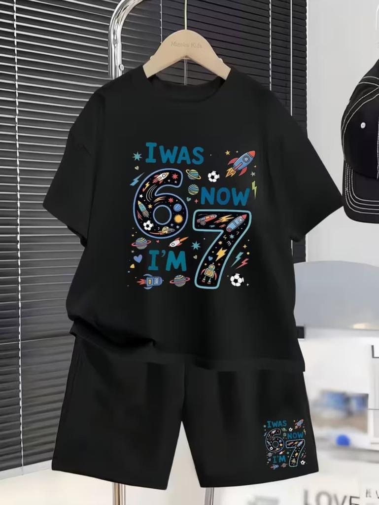 67 Meme T-Shirt for Kids 6-7 Years Old Birthday Party Gift Summer T-Shirt Short Pant Set Casual Boy Girl Short Sleeve Shorts Set