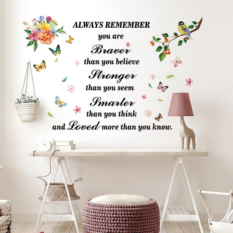 English Motivational Phrase Stickers Colorful Hummingbirds Decals Living Room Sofa Background Restaurant Decoration Self-adhesive Posters