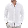 Cotton and Linen Shirt, Thin Lapel Collar with Pocket, Long-sleeved Shirt for Men