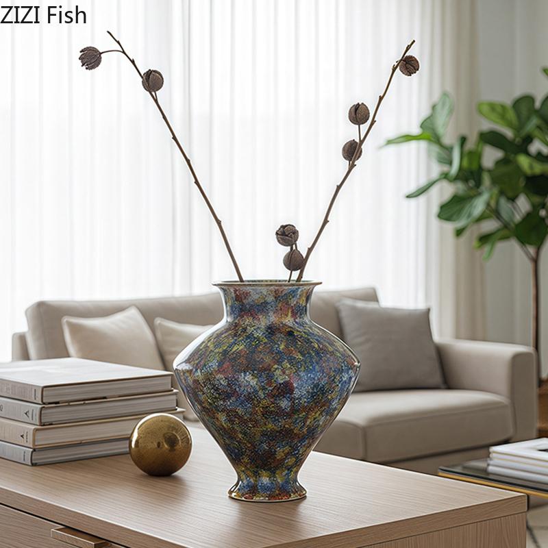 Oil Painting Painted Ceramic Vase Table Decoration Artificial Flower Decorative Flowers Arrangement Room Aesthetic Decor