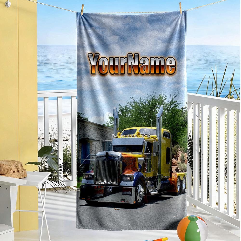 Kw Heavy Trucks Customize Text Beach Towel Quick-Dry Soft Microfiber Suitable for Swimming Gym Camping Yoga Vacation