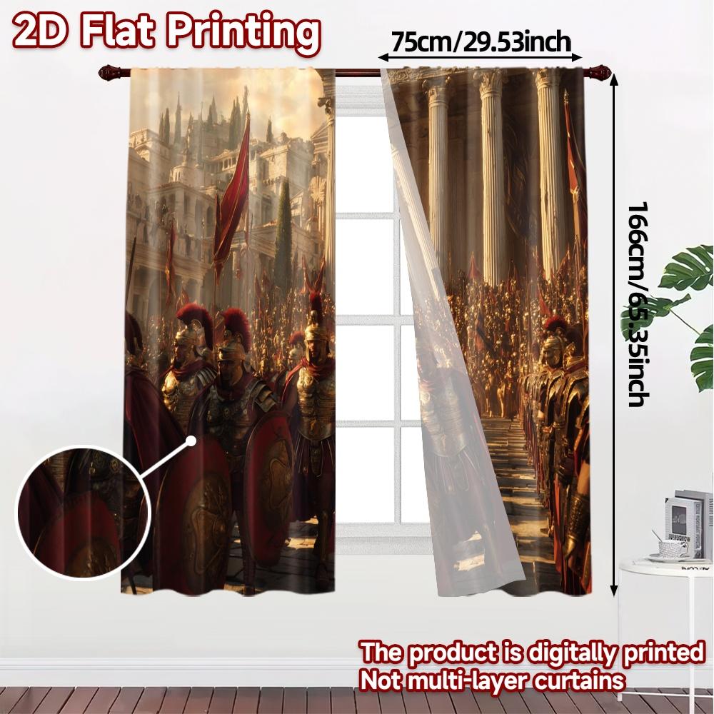 2pcs, 2D FLAT PRINTING Curtains (Without Rod) RomanLegions Chic Contemporary Curtains Polyester Easy Install Curtains