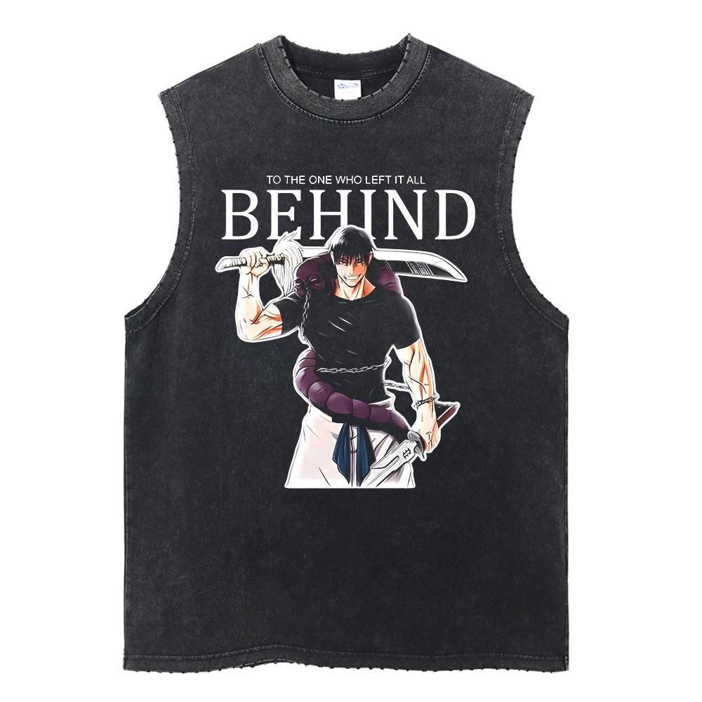Summer Men Vintage Streetwear Sleeveless T-Shirts Cotton Tops Tees Washed Anime Print Casual Tops Oversize Tank Top