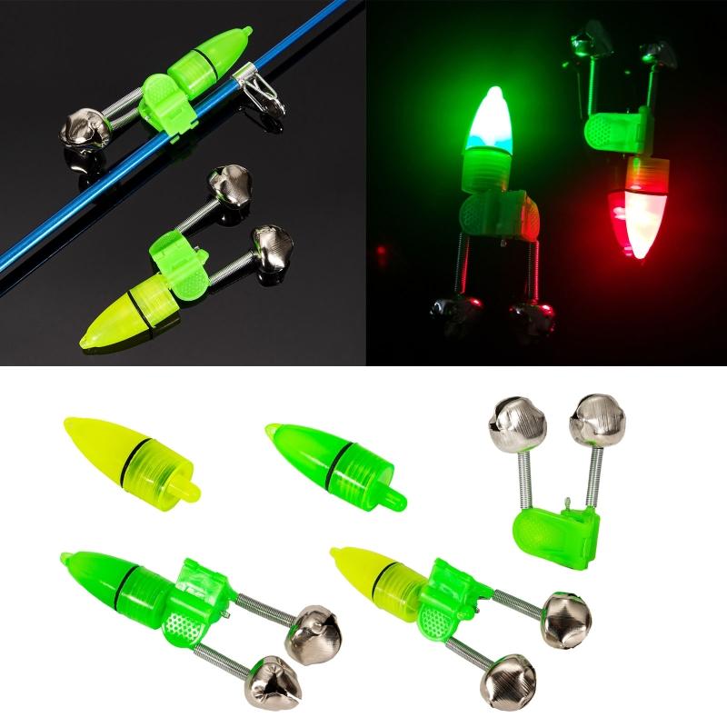 10Pcs/Set Double Bell LED Fishing Bite Alarm Fishing Rod Clip Bell Rod Outdoor Night Fishing Bite Alarm Loud Alert Bell