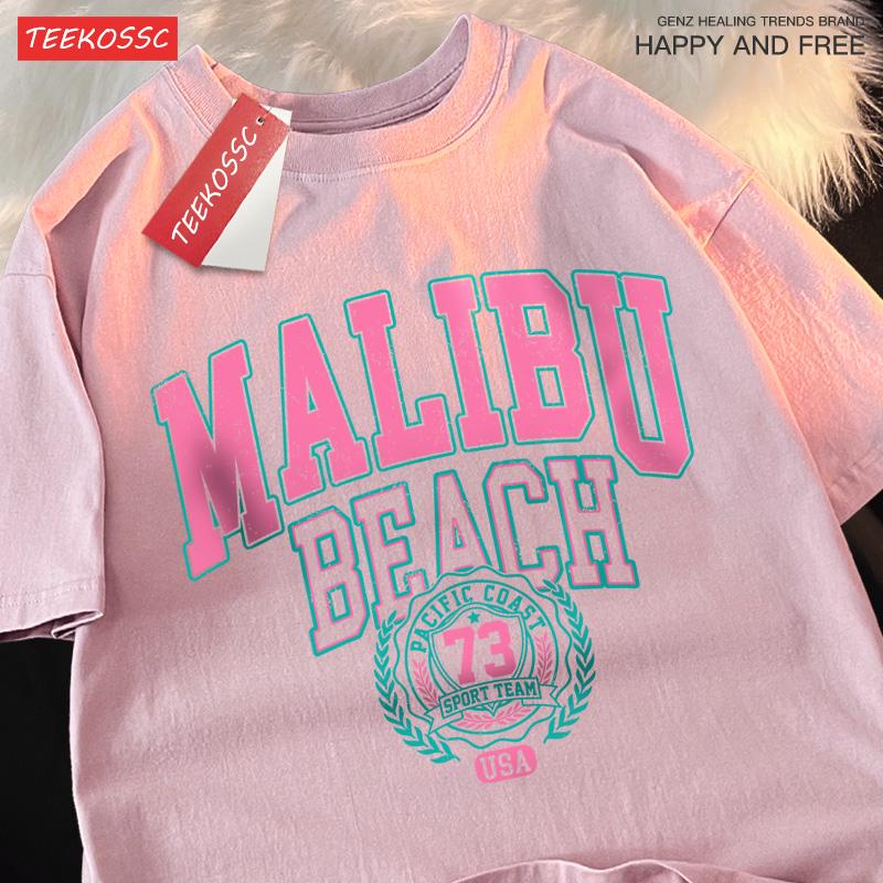Malibu Beach Simple Letter Printing Print Men Women Top Fashion T Shirt Cotton Loose T-Shirt Casual O-Neck Clothes Oversize Top