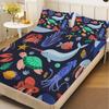3pcs 100% Polyester Fitted Sheet Vibrant Playful Cartoon Style Set Sea Creatures Pattern Print Design Bed Sheet With Pillowcases