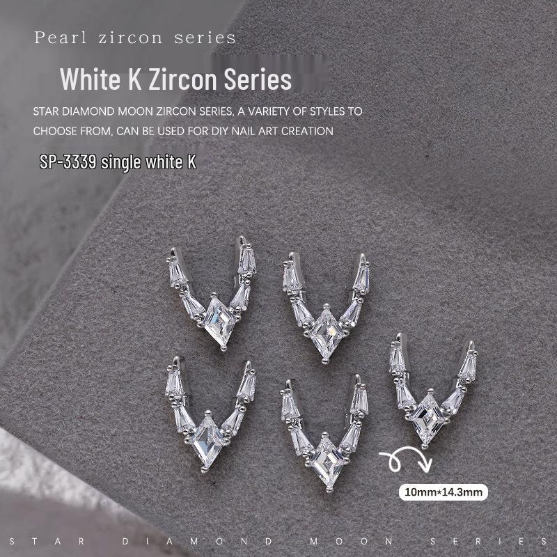 French Crescent Bow Full Diamond Heart V-shaped Zircon 3D Nail Art Decoration with Flat Bottom