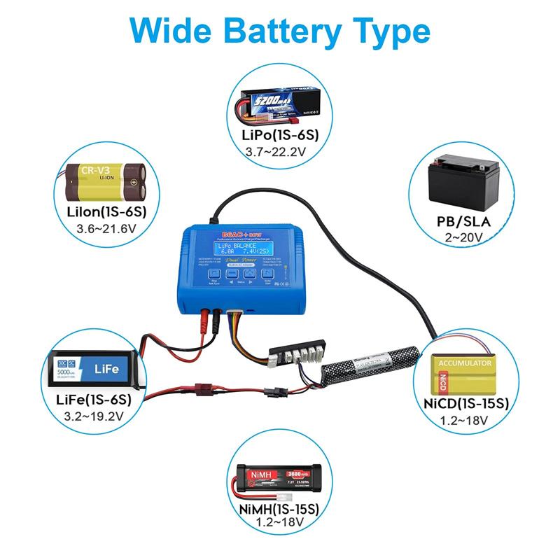 B6Ac 80W Lipo Battery Charger Rc Balance Smart Digital Charger For 1S-6S Lipo Life Li-Ion 1-15S Nicd Nimh Pb Smart Battery