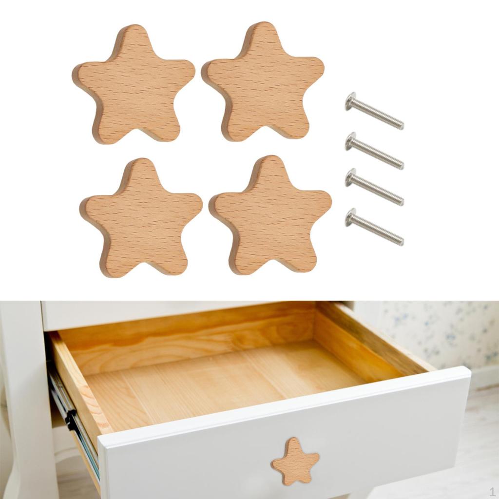 4 Pieces Wooden Cabinet Knobs Drawer Pulls Furniture Dresser Pull Handles for Shelf