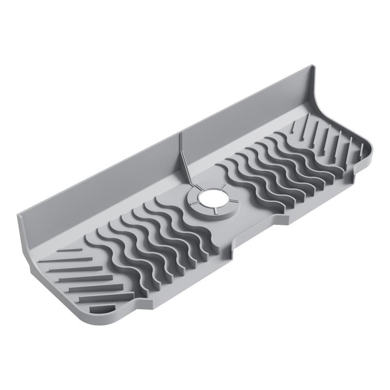 Silicone Faucet Drip Tray - Sink Splash Guard with Soap Holder Drying Rack for Bathroom Vanity and Countertop Storage