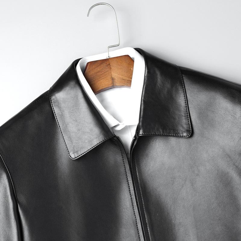 Sheepskin Genuine Leather Jacket Men's Lapel Short Middle-aged and Elderly Spring and Autumn Dad Wear Business Jacket