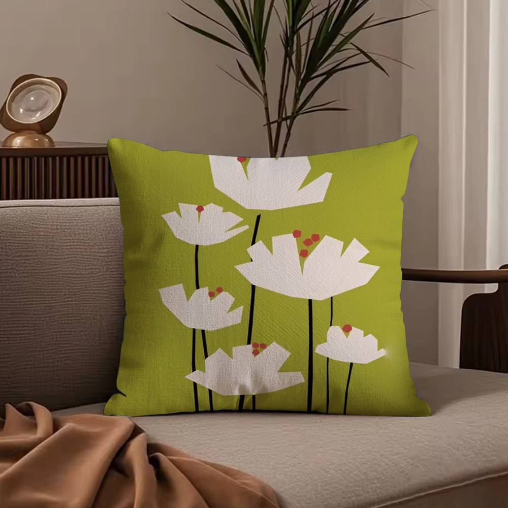 Colorful Flower Illustration Print Pillow Case Anti-dustmite Pillowcase Invisible zipper silky short plush Sofa cushion cover