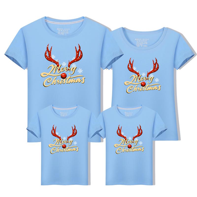 2024 Family Matching Christmas T-Shirts: Parent-Child Short Sleeve Outfits for Families of Three or Four