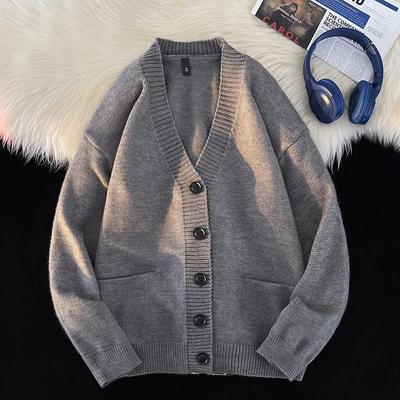 Men's Winter Solid Color Knit Sweater Warm Knit Sweater Vintage Casual Plus Size Cardigan