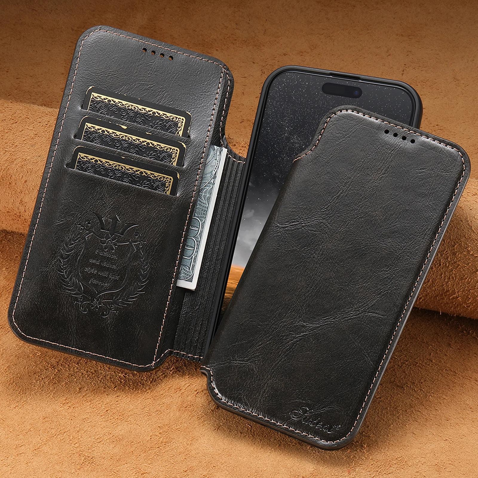 

Wireless Charging Card Leather Case for iPhone 17 Pro Max 16 Plus 15 14 13 12 17 Air 2in1 Magnetic Buckle Stand Wallet Clamshell iPhone Air чёрный