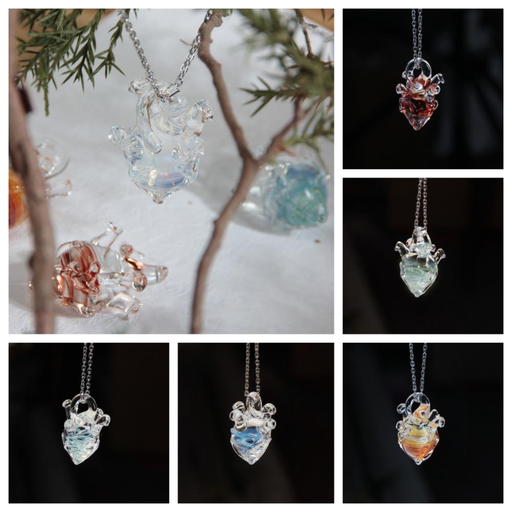 Handmade Transparent Heart Pendant Necklace Dreamlike Coloured Glaze Chain Choker Girls