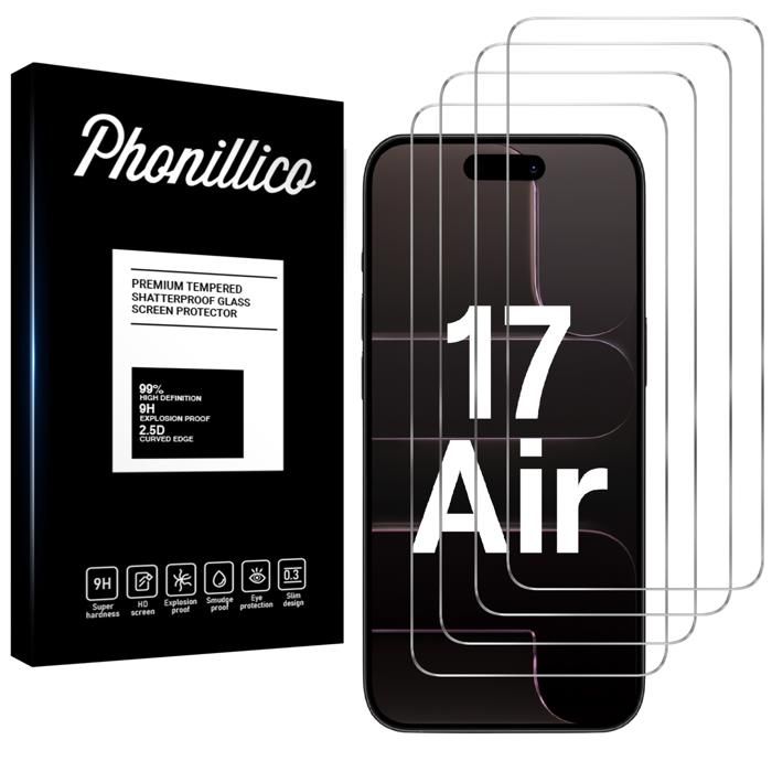 Verre Trempé - PHONILLICO - iPhone 17 AIR - Pack de 4 - Résistant aux rayures - Protection écran