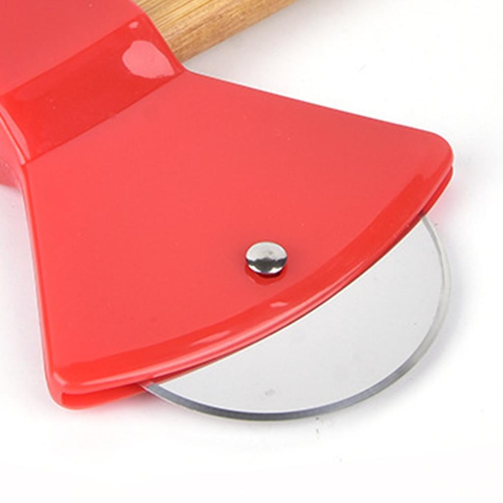 Pizzamesser 430 Stahl PP Bambusgriff Ergonomisch Rund Axt Pizzaschneider für Zuhause Restaurants