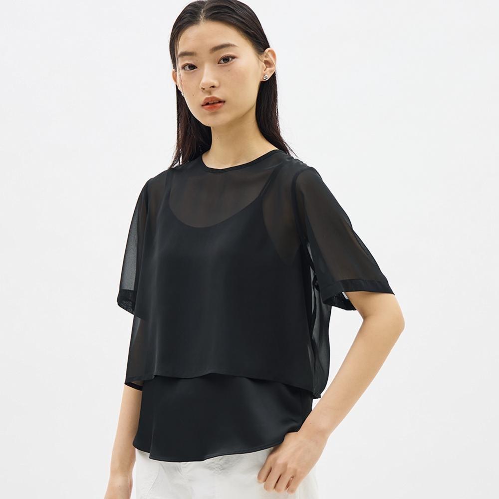 

GU by Uniqlo - Двухсекционная прозрачная Т-блузка с короткими рукавами